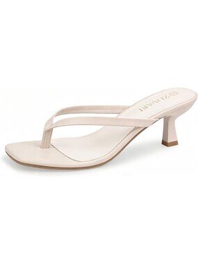 Women's Beige 2.16 In Thong Heels Non Slip Outsole Square Flip Flop Heel Sandal